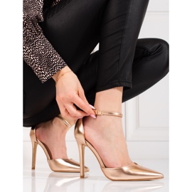 Zapatos de tacón dorado Shelovet de mujer abrochados al tobillo 2