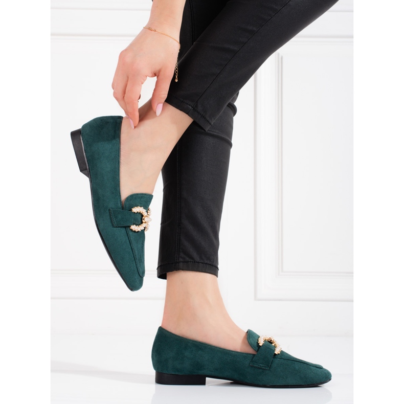 Mocasines de mujer Shelovet verde con adorno 2