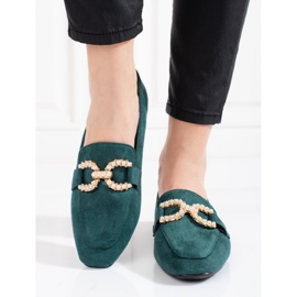 Mocasines de mujer Shelovet verde con adorno 3