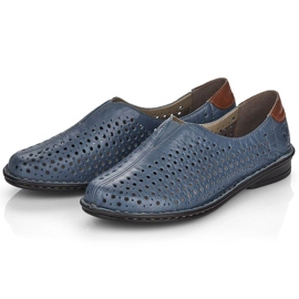 Zapatos mujer piel calada azul Rieker 48457 2