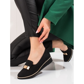 Zapatos ligeros de mujer Shelovet con adorno dorado en ante negro 2