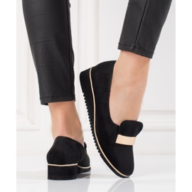 Zapatos ligeros de mujer Shelovet con adorno dorado en ante negro 3