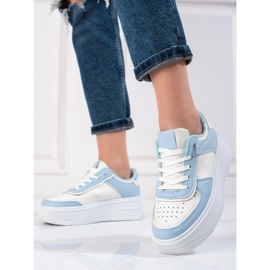 Zapatillas deportivas de mujer Shelovet blancas y azules. blanco 2