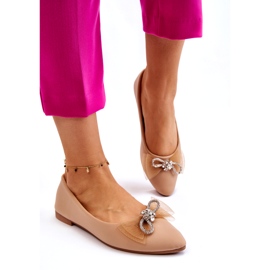 Bailarinas de mujer con punta en punta y lazo decorativo, beige oscuro 3