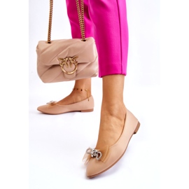 Bailarinas de mujer con punta en punta y lazo decorativo, beige oscuro 1