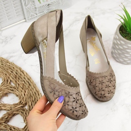 Salones mujer piel calada beige Rieker 40986 2