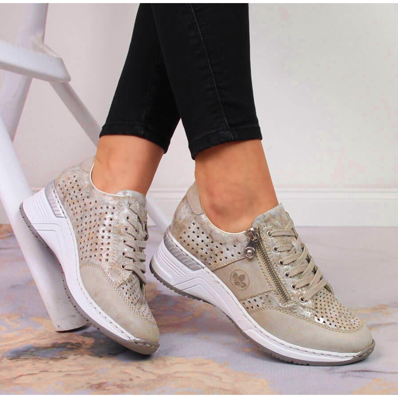 Zapatos cuña mujer Rieker N4327-80 beige 2