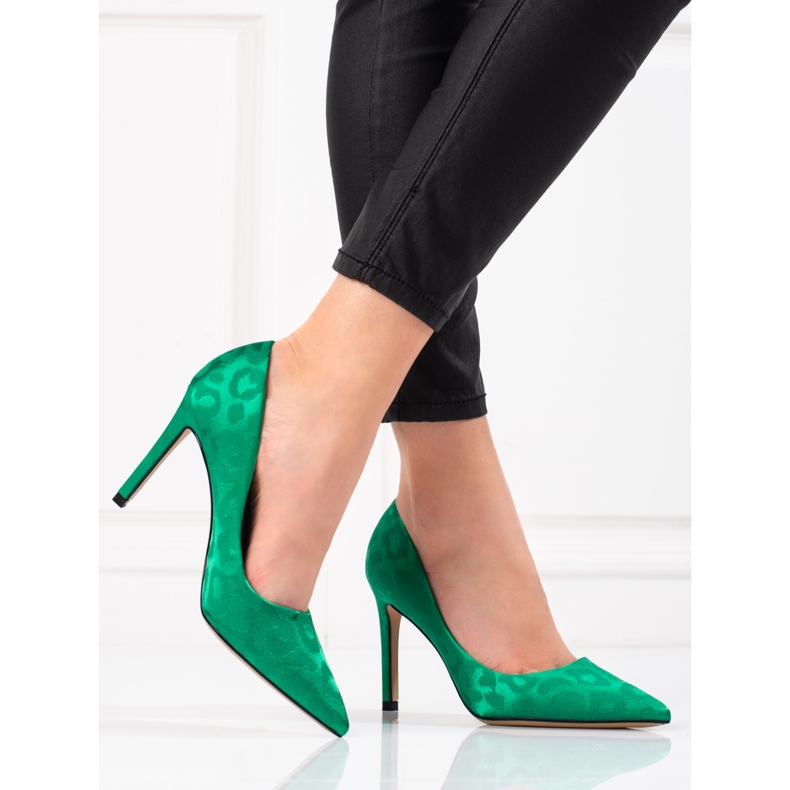 Zapatos de salón de mujer Shelovet con estampado de leopardo verde 1