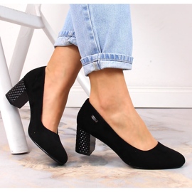 Zapatos de salón de mujer en ante negro con tacón decorativo Sergio Leone PB178 1