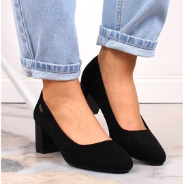 Zapatos de salón de mujer en ante negro con tacón decorativo Sergio Leone PB178 3