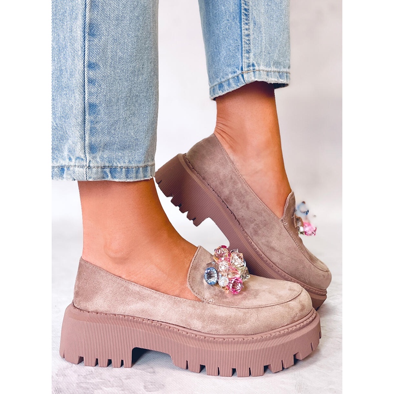 PA1 Mocasines caqui con plataforma y cuentas Stefani beige 1