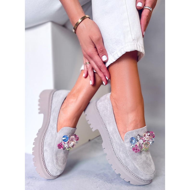 PA1 Mocasines con plataforma y cuentas Stefani Grey gris 1