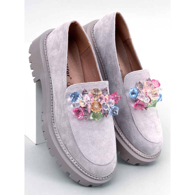 PA1 Mocasines con plataforma y cuentas Stefani Grey gris 2