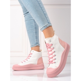 Shelovet zapatillas altas de mujer blancas y rosas blanco rosado 3