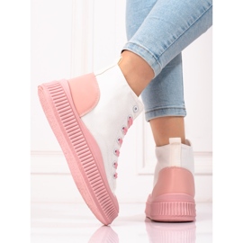 Shelovet zapatillas altas de mujer blancas y rosas blanco 1