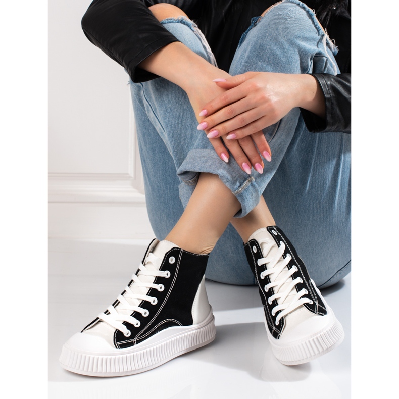 Shelovet zapatillas altas de mujer blancas y negras blanco negro 1