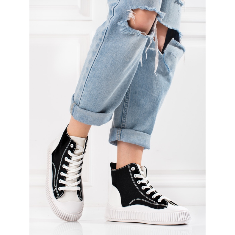 Shelovet zapatillas altas de mujer blancas y negras blanco negro 2