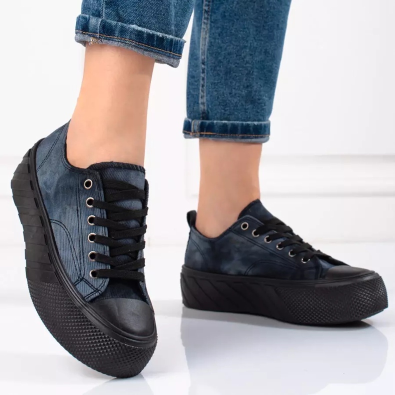 Deportivas Mujer Shelovet de pana azul marino 1