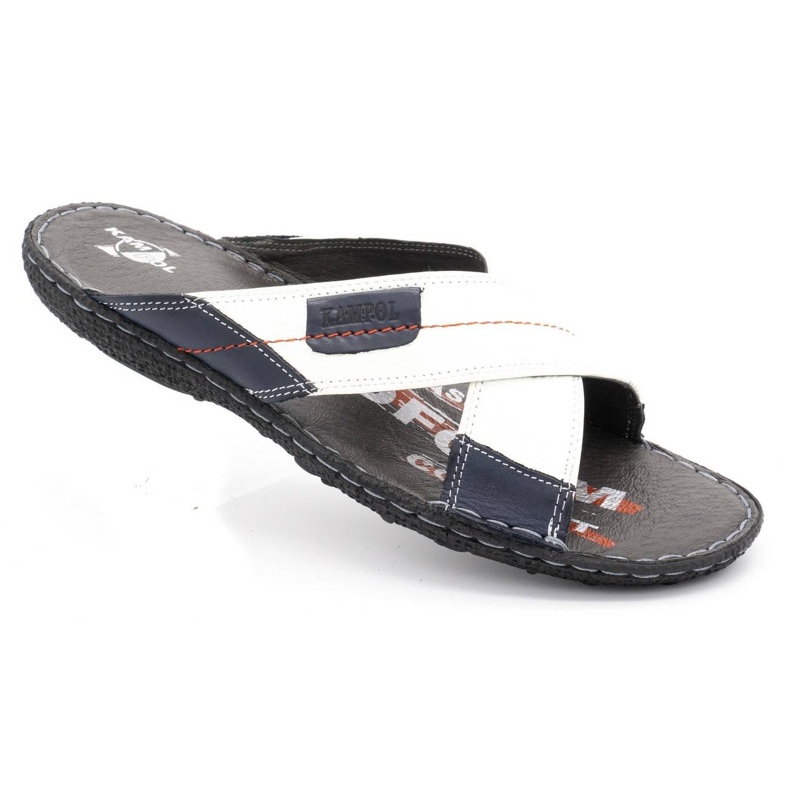 Kampol Zapatilla piel hombre 200 / B blanco azul marino 2