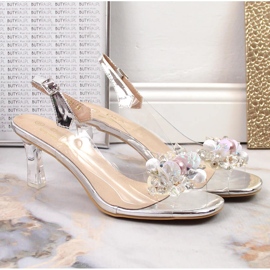 Sandalias tacón transparentes con pedrería y abalorios plata D&amp;A MR-X951 5