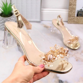 Sandalias mujer tacón dorado transparente D&amp;A MR-C1 4