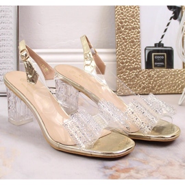 Sandalias de mujer transparentes con circonitas y lazo D&amp;A MR-K1 dorado 5