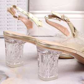 Sandalias de mujer transparentes con circonitas y lazo D&amp;A MR-K1 dorado 7
