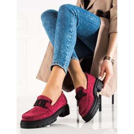 Mocasines de mujer Shelovet fucsia sobre plataforma negra rosado 2