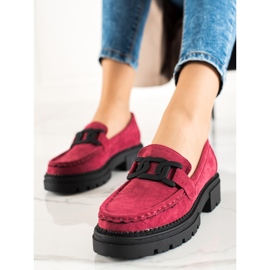 Mocasines de mujer Shelovet fucsia sobre plataforma negra rosado 3