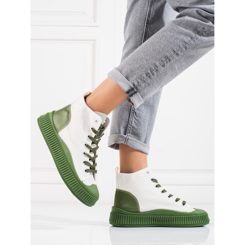 Shelovet zapatillas altas de mujer blancas y verdes blanco 1