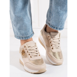 Shelovet zapatillas mujer cuña beige dorado 3