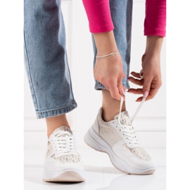 Zapatillas deportivas de mujer Shelovet con estampado brillante. blanco plata 1