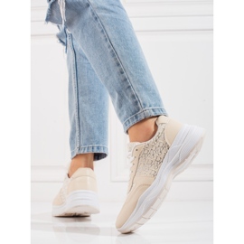 Zapatillas deportivas de mujer Shelovet con estampado beige brillante. 3