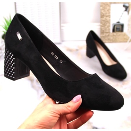 Zapatos de salón de mujer en ante negro con tacón decorativo Sergio Leone PB178 4