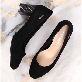 Zapatos de salón de mujer en ante negro con tacón decorativo Sergio Leone PB178 6