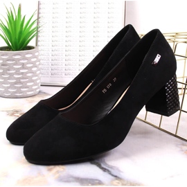 Zapatos de salón de mujer en ante negro con tacón decorativo Sergio Leone PB178 7