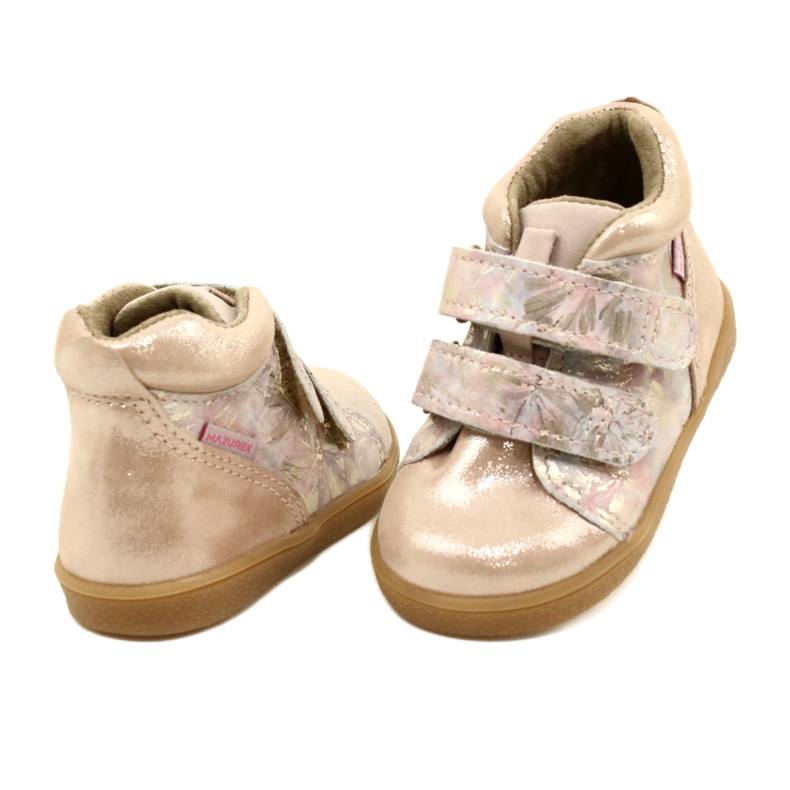 Mazurek Bota velcro 1302 Flor Primavera Satinado Dorado beige 3
