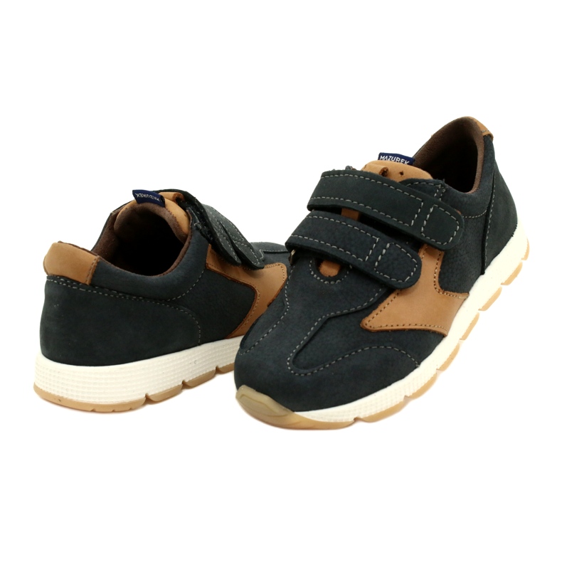 Zapatos Casual Piel Mazurek 1362 Velcro Azul Marino-Marrón 3