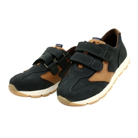 Zapatos Casual Piel Mazurek 1362 Velcro Azul Marino-Marrón 2