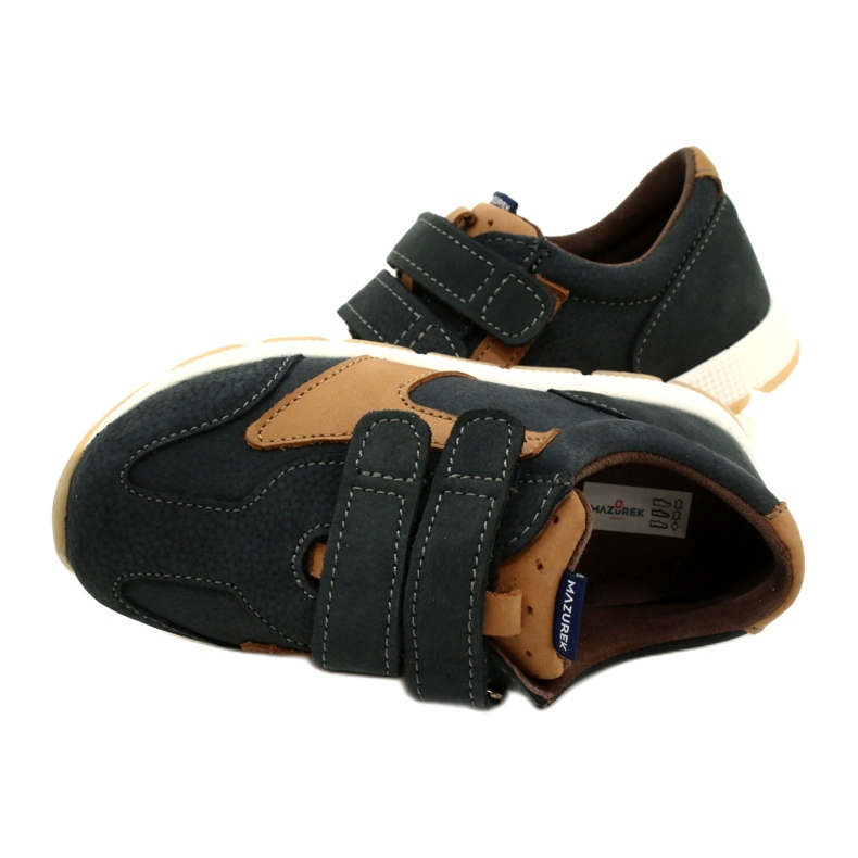 Zapatos Casual Piel Mazurek 1362 Velcro Azul Marino-Marrón 5