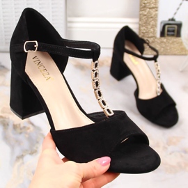 Sandalias mujer ante poste con circonitas negro Vinceza 20195 4