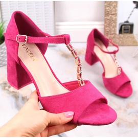 Sandalias mujer ante poste con circonitas fucsias Vinceza 20195 rosado 4