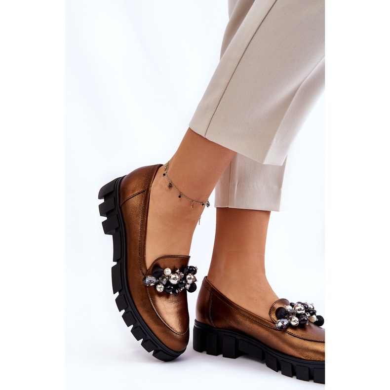 Mocasines Mujer Con Plataforma Laura Messi 2392 Oro Oscuro dorado 2