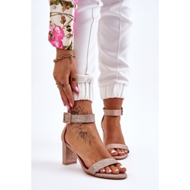 Sandalias Brillantes Tacón Alto Oro Rosa Maxim 1