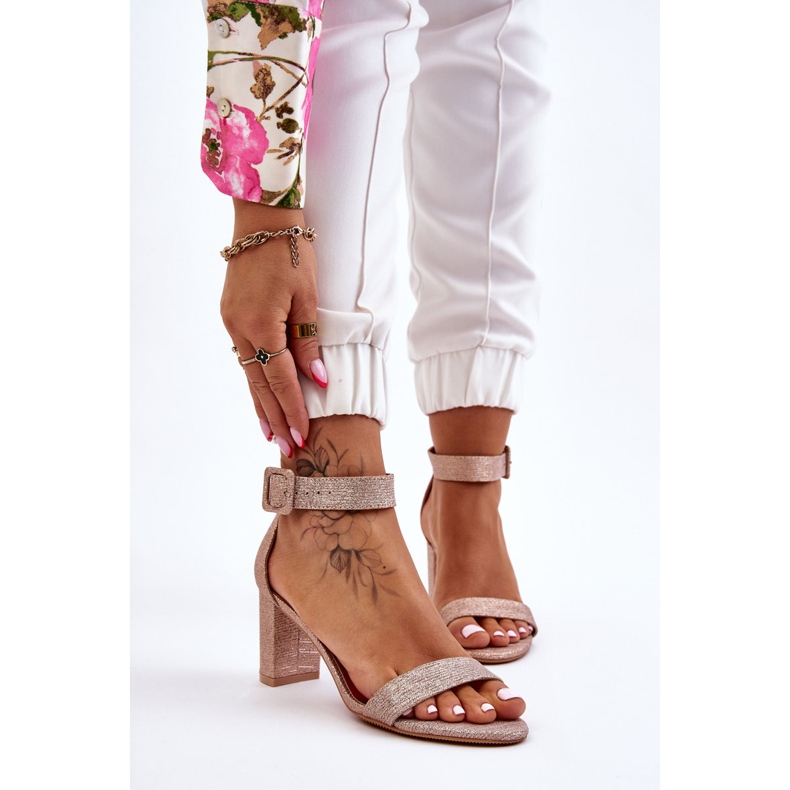 Sandalias Brillantes Tacón Alto Oro Rosa Maxim 1