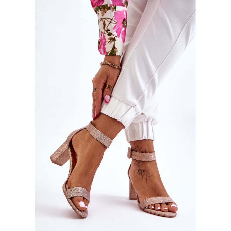 Sandalias Brillantes Tacón Alto Oro Rosa Maxim 2