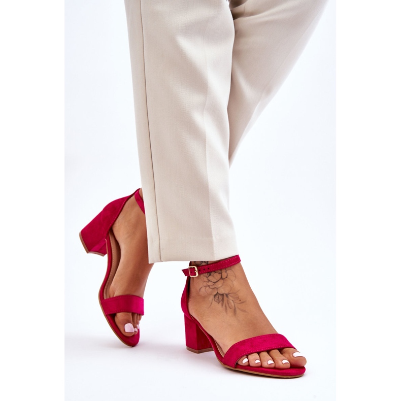 PS1 Sandalias de tacón bajo de ante fucsia Quincy rosa 2