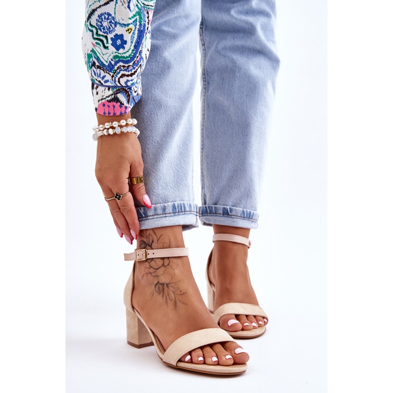 PS1 Sandalias de tacón bajo de ante beige Quincy marrón 1