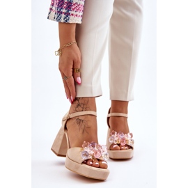 PS1 Sandalias De Moda Con Cristales En Tacones Gruesos Beige Garrett marrón 1