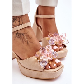 PS1 Sandalias De Moda Con Cristales En Tacones Gruesos Beige Garrett marrón 5
